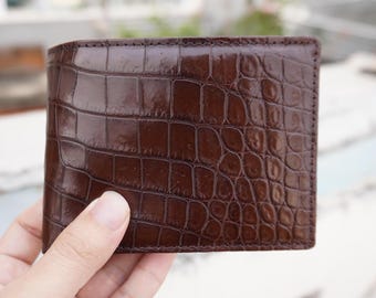 Double Sides Brown Alligator Genuine Belly Leather Skin Men's Wallet, Handmade Leather Wallet For Men, Xmas Gift
