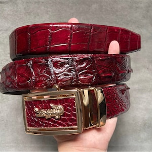 Red Alligator Leather Men's Belt: Handcrafted Automatic Buckle, 1.5 Inch