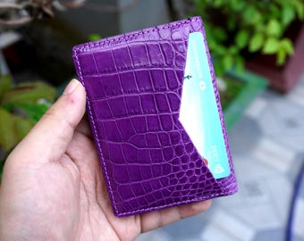 Purple Luxury Minimalist Mini Slim Double Sides Alligator Belly Leather Bifold Card Case Men/ Card Holder Wallet/ Men Wallet/ ID Card Wallet