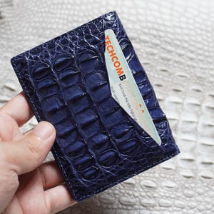 Marineblauwe luxe minimalistische mini slanke dubbelzijdige alligatorhoorn lederen kaarthouder portemonnee heren/kaarthouder/portemonnee heren/portemonnee identiteitskaart