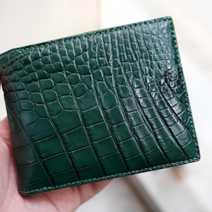 Double Sides Green Alligator Belly Leather Bifold Wallet/ Personalized Wallet For Men/ Anniversary Gift For Him/Mens Wallet/ Custom Wallet