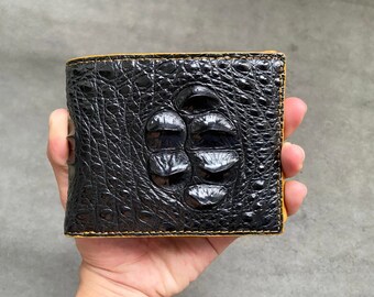 Black Alligator Horn Genuine Leather Men's Bifold Wallet,  Exotic Leather, Gift for him