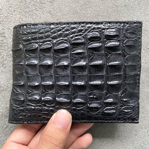 Portefeuille à deux volets pour hommes en cuir d'alligator véritable noir double face, portefeuille en cuir exotique haut de gamme, cadeau pour lui