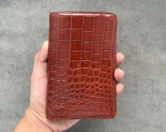 Brown Leather Passport Wallet/ Alligator Wallet / Passport Holder / Gift for him / Personalized Wallet