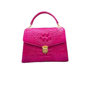 Sac à main pour femme en cuir d'alligator rose - cadeau pour elle-cadeau d'anniversaire-sac à main pour femme en cuir exotique haut de gamme-cadeau de Noël
