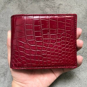 Burgundy Alligator Echt Buikleer Huid Heren Bifold Portemonnee, Cadeau voor hem, Kerstcadeaus, Verjaardagscadeau Mannen