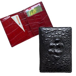 Porta carte di credito bifold minimalista di lusso nero bordeaux, in pelle di alligatore con corno, porta carte, portafoglio da uomo, porta carte d'identità