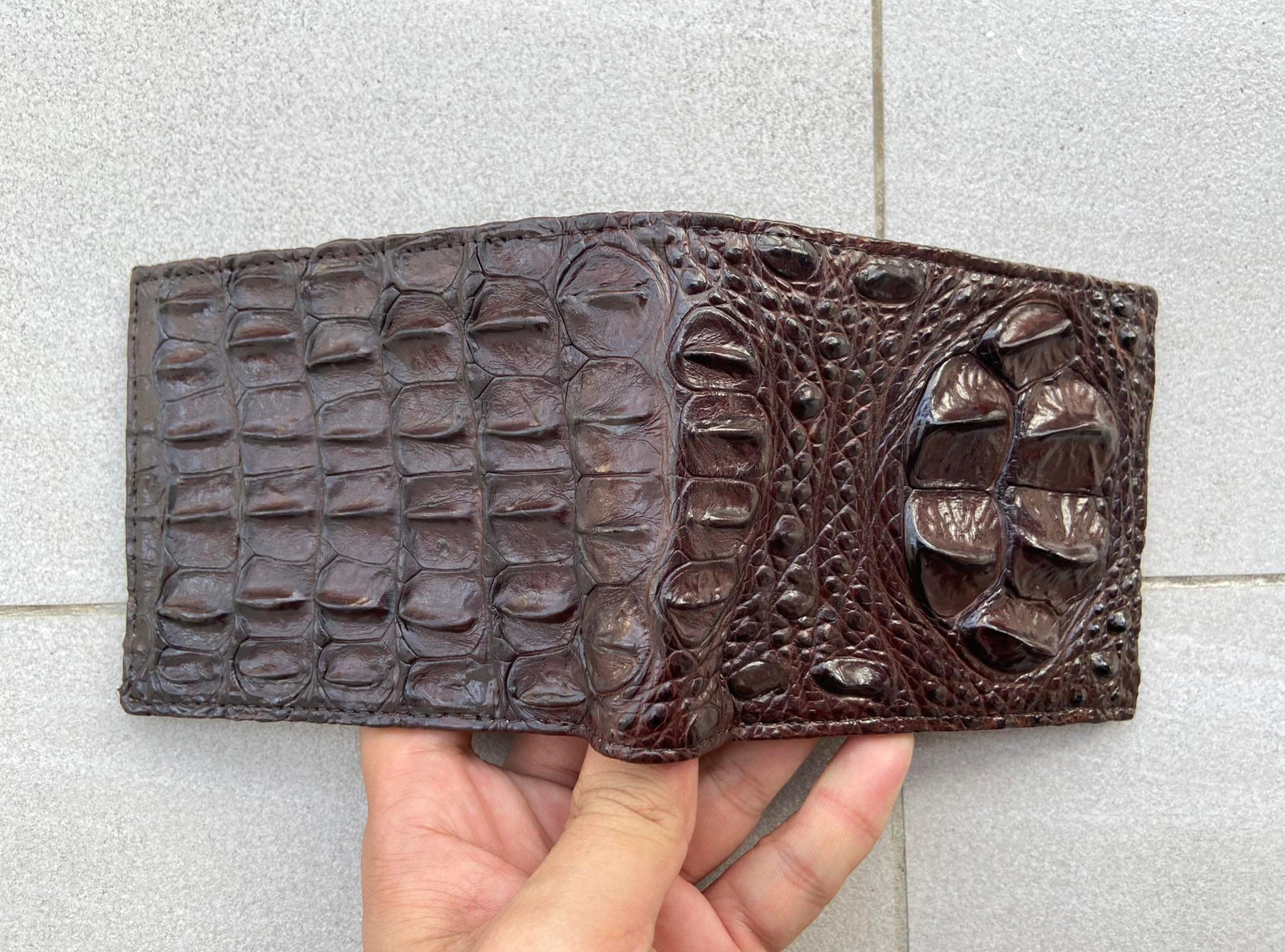 Genuine Crocodile Skin Leather Bifold Wallet For Men - Red Brown | Handmade Luxury Wallet - View #4