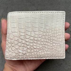 Cartera plegable para hombre de piel auténtica de cocodrilo blanca, cartera personalizada, cartera de cuero hecha a mano