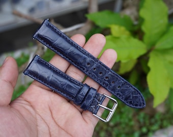 Handmade Navy blue Genuine Alligator Leather Men Luxury Quick Release Watch Strap/ Replacement Watch Band Size 18mm 19mm 20mm 21mm 22mm
