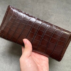 Cartera larga unisex de piel de cuero genuino de cocodrilo marrón, cartera de titular de tarjeta, cartera de hombre, regalo para él