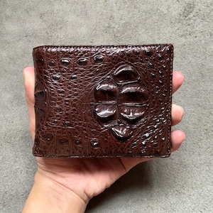 Portefeuille à deux volets pour homme en cuir d'alligator marron double face avec pochette pour carte d'identité/portefeuille personnalisé pour homme/cadeau d'anniversaire pour lui/portefeuille pour homme