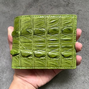 Moss Green Alligator Echte Back Tail Leather Skin Mannen Bifold Portemonnee, Cadeau voor hem, Kerstcadeaus, Verjaardagscadeau Mannen