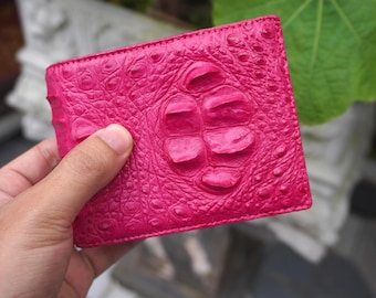 Double Sides Pink Alligator Horn Leather Wallet With ID Flap/ Personalized Wallet For Men/ Anniversary Gift For Him/Mens Wallet