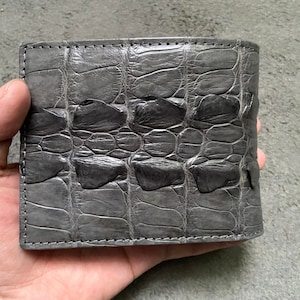 Grijze Alligator Echte Achterstaart Lederen Huid Mannen Bifold Portemonnee, Cadeau voor hem, Kerstcadeaus, Verjaardagscadeau Mannen