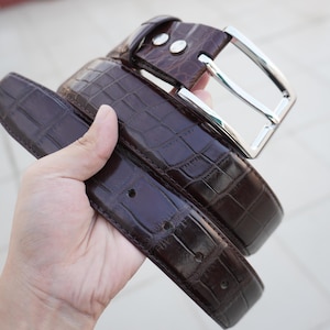 Brown Genuine Alligator Belly Leather Skin Men&#39;s Belt W 1.3 Inch With Pin Buckle/ Birthday Gifts Men/ Gifts For Him/ Mens Leather Belt
