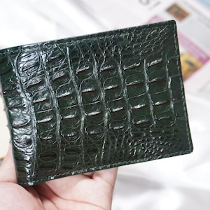 Portefeuille à deux volets pour homme en cuir véritable avec corne d'alligator vert, portefeuille en cuir exotique de qualité supérieure, cadeau pour lui