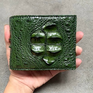 Portefeuille à deux volets pour homme en cuir véritable avec corne d'alligator vert, portefeuille en cuir exotique de qualité supérieure, cadeau pour lui