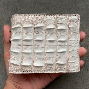 Cartera plegable para hombre de piel de asta de cocodrilo auténtica blanca, cartera personalizada, cartera de cuero hecha a mano