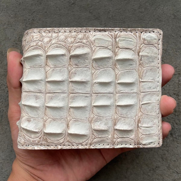 White Alligator Genuine Horn Leather Skin Men's Bifold Wallet, Personalized Wallet, Handmade Leather Wallet