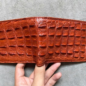 Cartera plegable para hombre de cuero genuino con cuerno de cocodrilo coñac, cartera de cuero exótico premium, regalo para él
