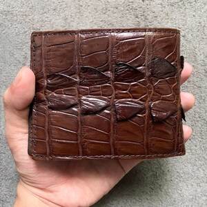 Bruine alligator achterstaart lederen portemonnee voor heren, premium exotische leren portemonnee, cadeau voor hem