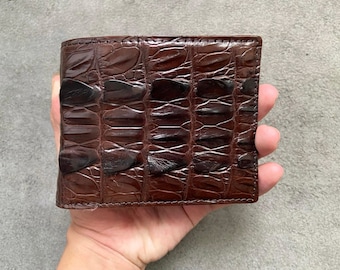 Brown Double Sides Alligator Back Tail Leather Men Wallet , Gift For Him, Valentines Present , Father's Day Gift
