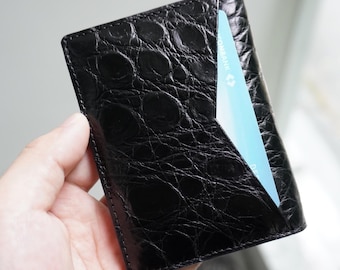 Black Luxury Minimalist Mini Slim Double Sides Alligator Leather Bifold Card Case Mens/ Card Holder Wallet/ Men Wallet/ ID Card Wallet