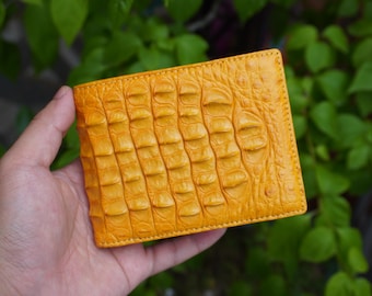 Double Sides Yellow Alligator Horn Leather Bifold Wallet/ Personalized Wallet For Men/ Anniversary Gift For Him/Mens Wallet/ Gift For Dad