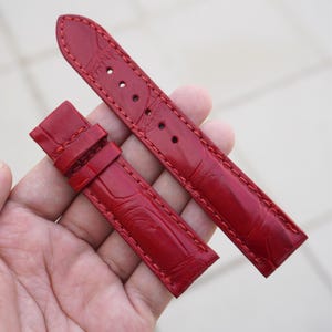 Handmade Red Genuine Alligator Leather Mens Luxury Watch Strap/ Leather Watch Band/ Custom Alligator Strap Size 18mm 19mm 20mm 21mm 22mm