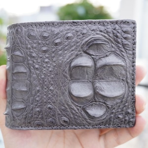Grijze alligator lederen huid lederen portemonnee portemonnee met ID-klep, cadeau voor hem, kerstcadeaus, verjaardagscadeau mannen