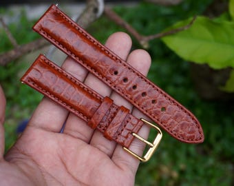 Handmade Cognac Genuine Alligator Leather Men Luxury Quick Release Watch Strap/ Replacement Watch Band Size 18mm 19mm 20mm 21mm 22mm