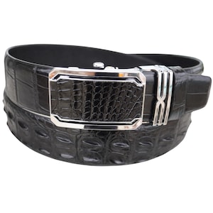Zwarte lederen lederen herenriem (1,5 inch) met automatische gesp/verjaardagscadeaus heren/cadeaus voor hem/ leren herenriem
