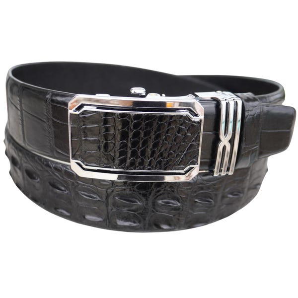 Black Genuine Alligator Horn Leather Skin Men's Belt W 1.5 Inch With Automatic Buckle/ Birthday Gifts Men/ Gifts For Him/ Mens Leather Belt