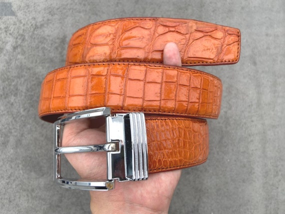 Orange Alligator Genuine Belly Leather Skin Men's Belt W 1.5 Inch
