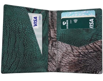 Green Gray Luxury Minimalist Mini Slim Double Sides Ostrich Leg Leather Bifold Card Case Mens, Card Holder Wallet, Men Wallet