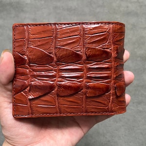 Cartera de piel auténtica de cocodrilo color coñac para hombre, cartera de piel hecha a mano para hombre, cartera de piel personalizada