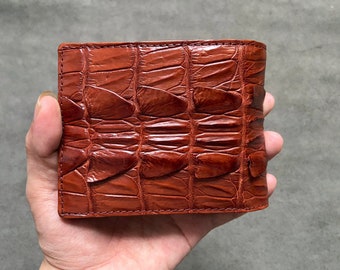 Cartera de piel auténtica de cocodrilo color coñac para hombre, cartera de piel hecha a mano para hombre, cartera de piel personalizada