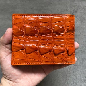 Oranje Alligator Echte Back Tail Leather Skin Heren Bifold Portemonnee, Gepersonaliseerde Portemonnee, Handgemaakte lederen portemonnee
