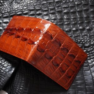 Cognac echte alligatorstaartleren skin portemonnee heren met ID-klep / gepersonaliseerde portemonnee / premium exotische portemonnee voor mannen