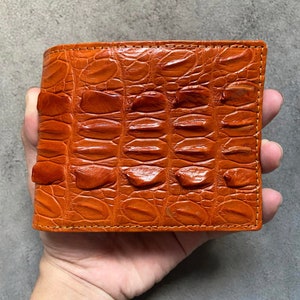 Oranje Alligator Back Tail lederen huid heren bifold portemonnee, gepersonaliseerde portemonnee, handgemaakte lederen portemonnee