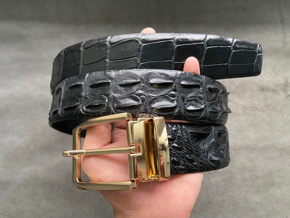 Black Alligator Genuine Horn Leather Skin Men display picture 3