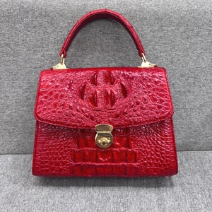 Red Alligator Geniune Leather Handle Bag - Designer Bag - Handmade Bag- Alligator Leather Bag - Gift For Her