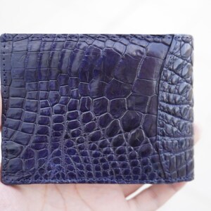Donkerblauwe alligator lederen huid portemonnee heren dubbelgevouwen geldclips, handgemaakte leren geldclips, cadeau voor hem, valentijnscadeaus
