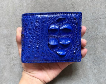Light Blue Alligator Horn Genuine Leather Men's Bifold Wallet, Premium Exotic Leather Wallet, Gift for him