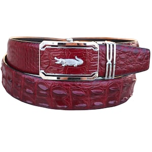 Burgundy Genuine Alligator Horn Leather Skin Men&#39;s Belt W 1.5 Inch With Automatic Buckle/ Birthday Gifts Men/ Gift For Him/ Men Leather Belt