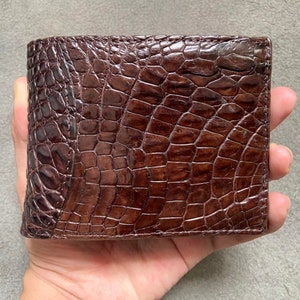 Portafoglio fermasoldi bifold in pelle di alligatore marrone, portafogli fermasoldi esotici, portafogli fatto a mano, regalo di San Valentino per lui