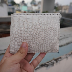 Cartera plegable de piel de cocodrilo blanca de doble cara/cartera personalizada para hombre/regalo de aniversario para él/cartera para hombre