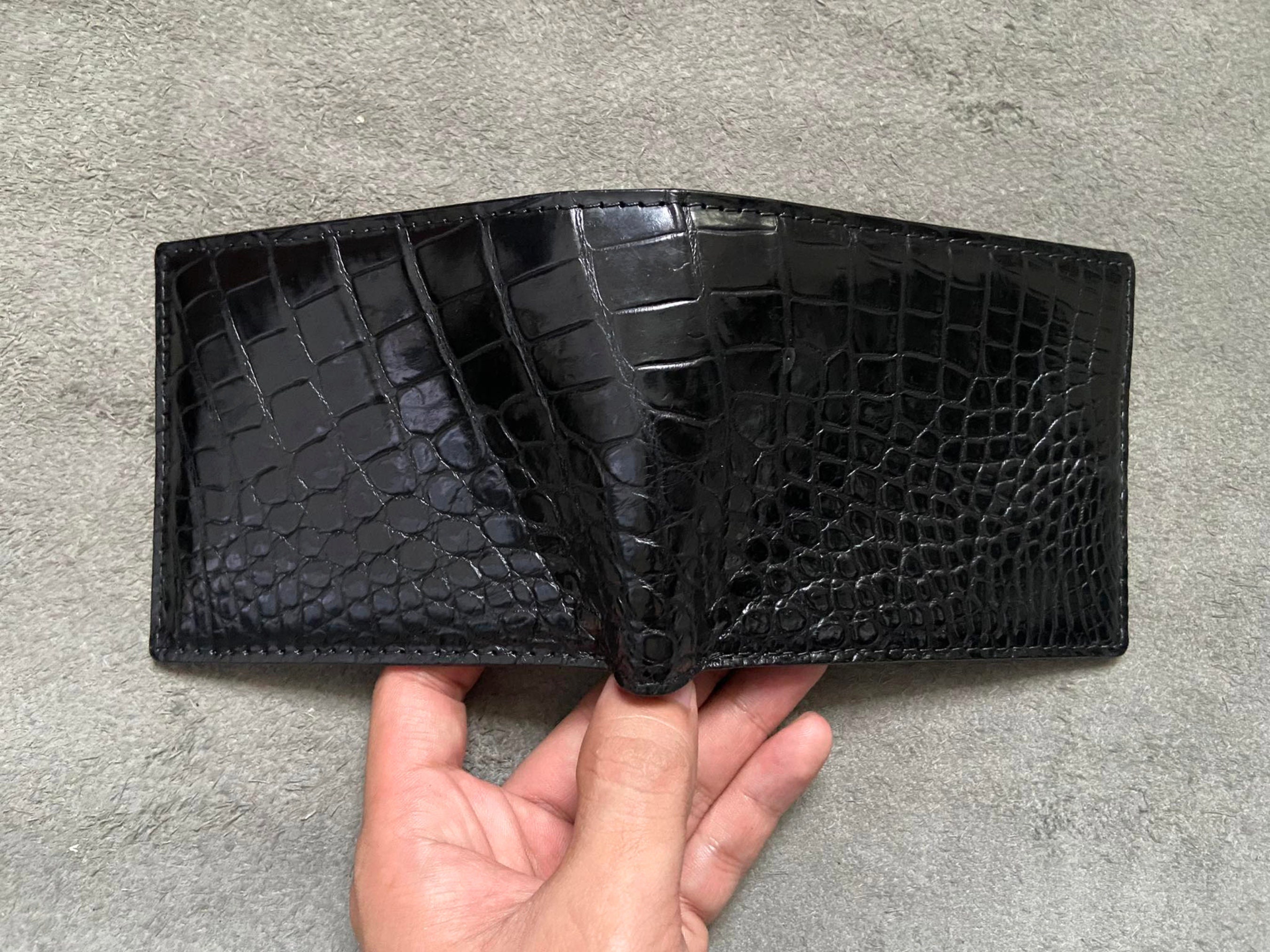 Card Holder Ralph Lauren Embossed Leather Wallet Black Alligator