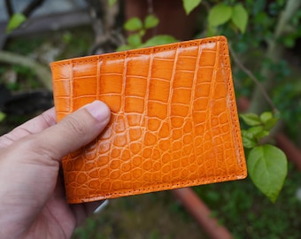 Double Sides Orange/Purple Alligator Belly Leather Wallet/ Personalized Wallet For Men/ Anniversary Gift For Him/Mens Wallet